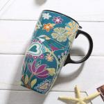 Floral Symphony Green Bird Coffee Mug 17oz