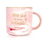 Nexalo rithu Christian Gifts for Women – “With God All Things Are Possible” Scripture Mug – Inspirational Bible Verse Coffee Cup, Spiritual Gift for Women, Christmas & Birthday