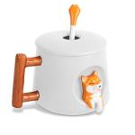 YLOKO Cute Shiba Inu Ceramic Mug wtih Lid and Spoon, 14oz Novelty Coffee Mugs, Cute Dog Cup for Coffee, Tea, Milk, Lovely Gifts for Dog Lovers, Kids, Friends - White