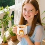 YLOKO Cute Shiba Inu Ceramic Mug wtih Lid and Spoon, 14oz Novelty Coffee Mugs, Cute Dog Cup for Coffee, Tea, Milk, Lovely Gifts for Dog Lovers, Kids, Friends - White