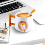 YLOKO Cute Shiba Inu Ceramic Mug wtih Lid and Spoon, 14oz Novelty Coffee Mugs, Cute Dog Cup for Coffee, Tea, Milk, Lovely Gifts for Dog Lovers, Kids, Friends - White
