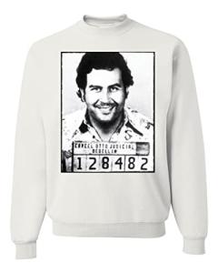 Wild Bobby Pablo Escobar Mugshot Narcos TV Pop Culture Unisex Crewneck Graphic Sweatshirt, White, Small