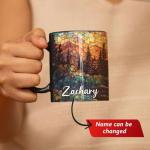 Customized Forest Landscape Coffee Cup, Nature Inspired Ceramic Mug 11oz 15oz, Personalized Name Scenic Cup, Gift For Outdoor Enthusiasts, Unique Custom Full Wrap Black Mug, 1PCS