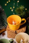 DIHOclub Fox Ceramic Cup Hidden 3D Animal Inside Mug,Cute Cartoon Handmade Figurine Mugs,Holiday and Birthday Gift for Coffee Milk Tea Lovers,12 OZ(Yellow)