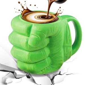 LUCYLANKER Superhero Inspired Fist Mug, Oversized Ceramic Coffee Cup with Sculpted Grip Design, Funny Shaped 3D Mugs, Boxed Novelty Gift for Marvel Fans & Collectors on Birthdays, Father's Day, 24oz