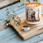 Hyturtle Fall Cat Maple Leaves Coffee Mug with Spoon, Birthday Gifts For Cat Lovers, Fall Autumn Decor Gifts For Farmhouse Thanksgiving, Cute Autumn Mug, 11oz Two Tone White Ceramic Coffee Tea Cup