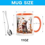 Hyturtle Fall Cat Maple Leaves Coffee Mug with Spoon, Birthday Gifts For Cat Lovers, Fall Autumn Decor Gifts For Farmhouse Thanksgiving, Cute Autumn Mug, 11oz Two Tone White Ceramic Coffee Tea Cup