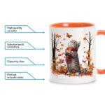 Hyturtle Fall Cat Maple Leaves Coffee Mug with Spoon, Birthday Gifts For Cat Lovers, Fall Autumn Decor Gifts For Farmhouse Thanksgiving, Cute Autumn Mug, 11oz Two Tone White Ceramic Coffee Tea Cup