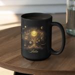 Personalized Coffee Mug With Cosmic Tree, Glowing Celestial Design Cup, Customized Nature Inspired Black Ceramic Cup, Gift For Friends, Custom Name Celestial Themed Mug 11oz 15oz