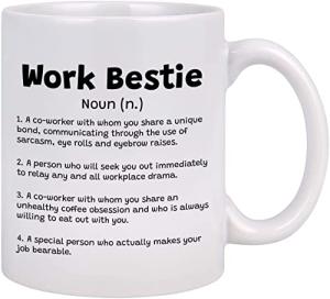 Livinges Work Bestie Mug Work Bestie Gifts For Women Funny Office Mugs, Bestie Mugs Coffee Mug Funny Work Mugs Gifts for Friends Best Coworkers, Employee Favorite Co Worker The Office Bff Mug 11oz