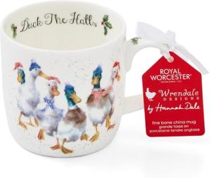 Royal Worcester 14 Oz Duck The Halls Christmas Mug with Duck Design - Fine Bone China Winter Holiday Coffee Mug, Microwave & Dishwasher Safe, Wrendale Designs Festive Holiday Tableware