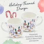 Royal Worcester 14 Oz Duck The Halls Christmas Mug with Duck Design - Fine Bone China Winter Holiday Coffee Mug, Microwave & Dishwasher Safe, Wrendale Designs Festive Holiday Tableware