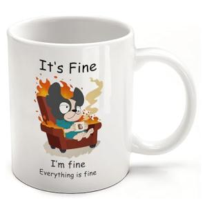 FableKnot It's Fine I'm Fine Everything is Fine Coffee Mug-Dog Mug-Coworker Gifts for Women and Men-Funny Work Mugs-11oz