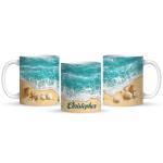 Custom Beach Coffee Mug With Waves Design, Personalized Coastal Seashells Cup, Full Wrap Mug, Nature White Cup, Gift For Beach Lovers, Customized Name Landscape Ceramic Mug 11oz 15oz