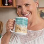 Custom Beach Coffee Mug With Waves Design, Personalized Coastal Seashells Cup, Full Wrap Mug, Nature White Cup, Gift For Beach Lovers, Customized Name Landscape Ceramic Mug 11oz 15oz