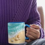 Custom Beach Coffee Mug With Waves Design, Personalized Coastal Seashells Cup, Full Wrap Mug, Nature White Cup, Gift For Beach Lovers, Customized Name Landscape Ceramic Mug 11oz 15oz