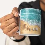 Custom Beach Coffee Mug With Waves Design, Personalized Coastal Seashells Cup, Full Wrap Mug, Nature White Cup, Gift For Beach Lovers, Customized Name Landscape Ceramic Mug 11oz 15oz