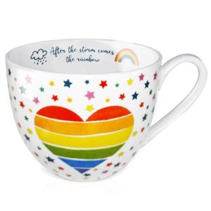 MFoffice Rainbow Heart Coffee Mug, Premium 20 oz Bone China Hug Mug, Inspiring Gift of Hope and Positivity, Perfect for Birthdays, Holidays, and Christmas, Designed in England by Harvest Green Studio