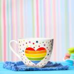 MFoffice Rainbow Heart Coffee Mug, Premium 20 oz Bone China Hug Mug, Inspiring Gift of Hope and Positivity, Perfect for Birthdays, Holidays, and Christmas, Designed in England by Harvest Green Studio