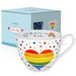 MFoffice Rainbow Heart Coffee Mug, Premium 20 oz Bone China Hug Mug, Inspiring Gift of Hope and Positivity, Perfect for Birthdays, Holidays, and Christmas, Designed in England by Harvest Green Studio
