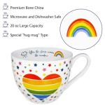 MFoffice Rainbow Heart Coffee Mug, Premium 20 oz Bone China Hug Mug, Inspiring Gift of Hope and Positivity, Perfect for Birthdays, Holidays, and Christmas, Designed in England by Harvest Green Studio
