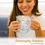 Christian Art Gifts Large Ceramic Inspirational Scripture Coffee & Tea Mug for Women: Grace is Sufficient Silver Bible Verse, Cute Lime Green Hummingbird Novelty Drinkware, White/Pink Floral, 14 oz.