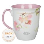 Christian Art Gifts Large Ceramic Inspirational Scripture Coffee & Tea Mug for Women: Grace is Sufficient Silver Bible Verse, Cute Lime Green Hummingbird Novelty Drinkware, White/Pink Floral, 14 oz.
