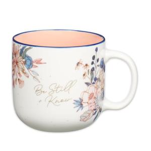 Christian Art Gifts Large Inspirational Ceramic Coffee & Tea Mug for Women: Be Still & Know Encouraging Bible Verse Psalm, Cute Novelty Non-toxic Sturdy Beverage Cup, White/Pink/Blue Floral, 14 oz.