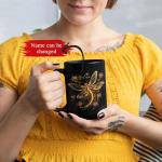 Personalized Glowing Dragonfly Black Mug, Nature Inspired Floral Design Cup, Customized Beautiful Dragonfly Coffee Mug, Gift For Nature Lovers, Custom Name Ceramic Mug 11oz Or 15oz