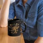 Personalized Glowing Dragonfly Black Mug, Nature Inspired Floral Design Cup, Customized Beautiful Dragonfly Coffee Mug, Gift For Nature Lovers, Custom Name Ceramic Mug 11oz Or 15oz