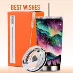 HODREU Aesthetic Tumbler Northern Lights Lover Aurora Themed Gifts Tumbler Insulated Travel Mug for Coworker Women Nature Forest Lovers 20 Oz Stainless Steel Thermal Cup Christmas Birthday