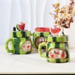 Watermelon pig, cute milk mug mug, coffee funny idea, underglaze color