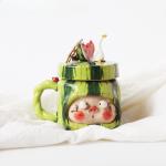 Watermelon pig, cute milk mug mug, coffee funny idea, underglaze color