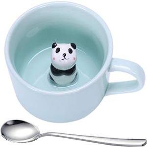 Panda Cup Bottom Animal Stereo Coffee mug, 2Pcs Ceramic Milk Cup with Spoon, Drinking Cup | Unique & Fun Way of Drinking Your Favourite Beverage, 8 oz