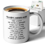 XKZGSZB Thoughts During Work, Funny Double Sided Print Office Home Ceramic Coffee Mug, Gifts for Friend Leader Colleague Boss Manger New Employee, Retirement Goodbye Office Humor Sarcastic Gifts