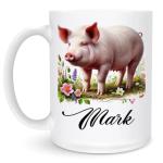 Custom Name Animal Ceramic Mug 11oz 15oz - Personalized Pig Coffee Cup with Cute Farm Animal Illustration - Unique Nature-Inspired Drinkware for Animal Lovers, Rustic Country Ceramic Tea Mug