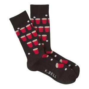 K. Bell Mens Fun Conversation Starter Crew - 1 Pairs Cool & Funny Pop Culture Gifts Casual Sock, Beer Pong (Black), 6.5-12 US