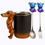 YIHDEB Dachshund Coffee Mug, Ceramic Cup With Ergonomic Handle; 3D Animal Detail And Dog-Shaped Design, Dachshund Drinkware For Pet Lovers, Cute Dog Themed Kitchen. Gifts for Dogg Owners.