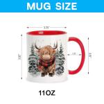 Hyturtle Winter Highland Cow Coffee Mug - Birthday Christmas Gifts For Highland Cow Lovers - Cute Animal Gifts For Women - Animal Lover Gift Ideas 11oz Two Tone Color Red/White Ceramic Tea Mug Cup