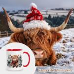 Hyturtle Winter Highland Cow Coffee Mug - Birthday Christmas Gifts For Highland Cow Lovers - Cute Animal Gifts For Women - Animal Lover Gift Ideas 11oz Two Tone Color Red/White Ceramic Tea Mug Cup
