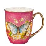 Christian Art Gifts Pink Butterfly Ceramic Coffee Mug with Gold Accents – 14 oz. Lead and Cadmium-free Inspirational Scripture Coffee and Tea Mug for Women with Bible Verse: Be Still – Psalm 46:10