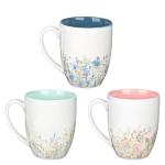 WITH LOVE Floral Coffee/Tea Mug Set Inspirational Faith Hope Love Teal, Pink, Blue Floral 3pc, Microwave/Dishwasher Safe 12oz
