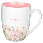 WITH LOVE Floral Coffee/Tea Mug Set Inspirational Faith Hope Love Teal, Pink, Blue Floral 3pc, Microwave/Dishwasher Safe 12oz