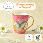 Christian Art Gifts Pink Butterfly Ceramic Coffee Mug with Gold Accents – 14 oz. Lead and Cadmium-free Inspirational Scripture Coffee and Tea Mug for Women with Bible Verse: Be Still – Psalm 46:10