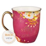 Christian Art Gifts Pink Butterfly Ceramic Coffee Mug with Gold Accents – 14 oz. Lead and Cadmium-free Inspirational Scripture Coffee and Tea Mug for Women with Bible Verse: Be Still – Psalm 46:10