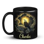 Custom Name Coffee Mug 11oz or 15oz, Unique Wildlife Art Black Cup, Personalized Eagle Ceramic Mug for Animal Lovers, Inspirational Coffee Cup with Nature Scene, Gifts for Friends