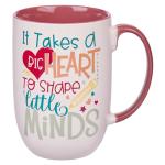 WITH LOVE XL Inspirational Coffee Mug, It Takes a Big Heart to Shape Minds - #1 Teacher, Fun Teacher Appreciation End of Year Gift, Red Multicolor, Microwave Safe, 15oz
