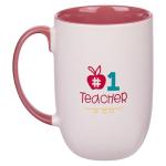 WITH LOVE XL Inspirational Coffee Mug, It Takes a Big Heart to Shape Minds - #1 Teacher, Fun Teacher Appreciation End of Year Gift, Red Multicolor, Microwave Safe, 15oz