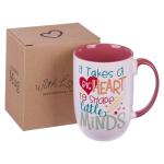 WITH LOVE XL Inspirational Coffee Mug, It Takes a Big Heart to Shape Minds - #1 Teacher, Fun Teacher Appreciation End of Year Gift, Red Multicolor, Microwave Safe, 15oz
