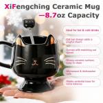 Christmas Mugs High-Footed Ceramic Cat Mug – 13.5oz Unique Coffee Cup with kitty Expression Design, Fun Gift for Women, Girls, Kids, Cat Lovers (black)